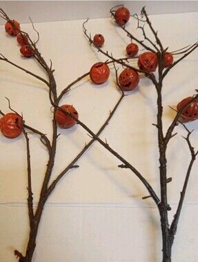 Halloween Fall Jack O Lantern Metal Pumpkin Bells Artificial 2 Stems